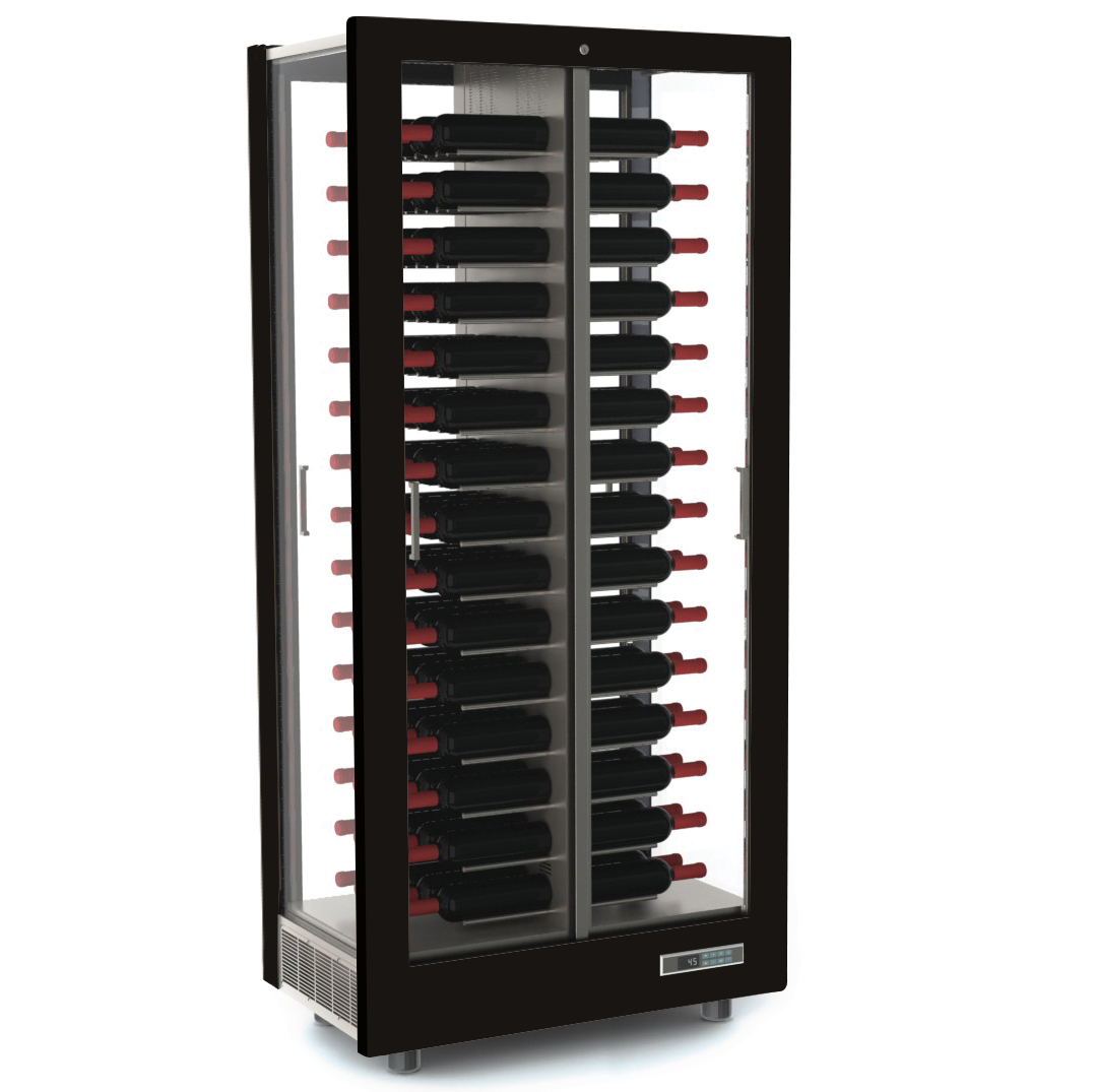 refrigerated wine display case with glass sides